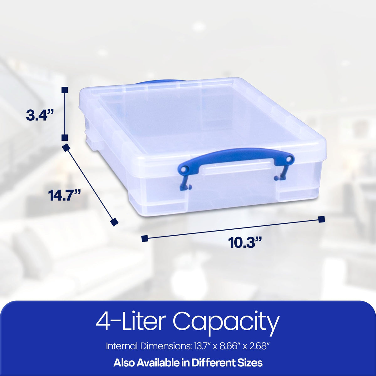 Really Useful Box 4 Litre Clear Plastic Storage Container 4x Pack with Clip Handles