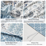 Ultra Soft Queen Duvet Cover Set 90x90 Blue Paisley Boho, Reversible Farmhouse Pattern
