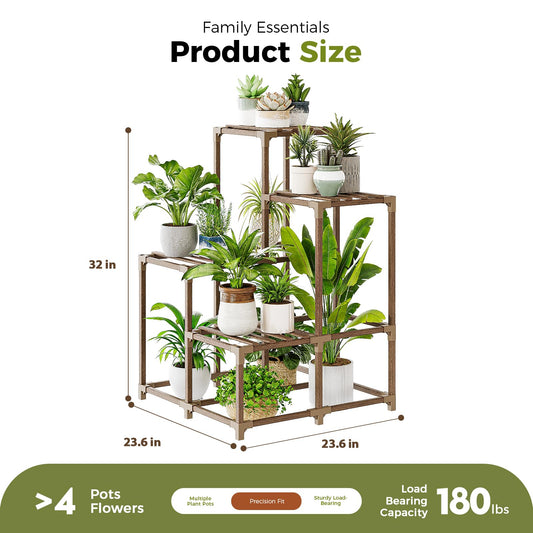 Natural Wood 4-Tier Corner Plant Stand Indoor Outdoor Shelf Rack in Brown