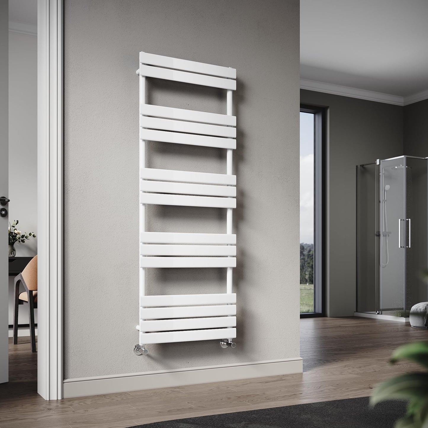 Flat Panel Heated Towel Rail White 1600 x 600mm Radiator, Wall Mounted Ladder