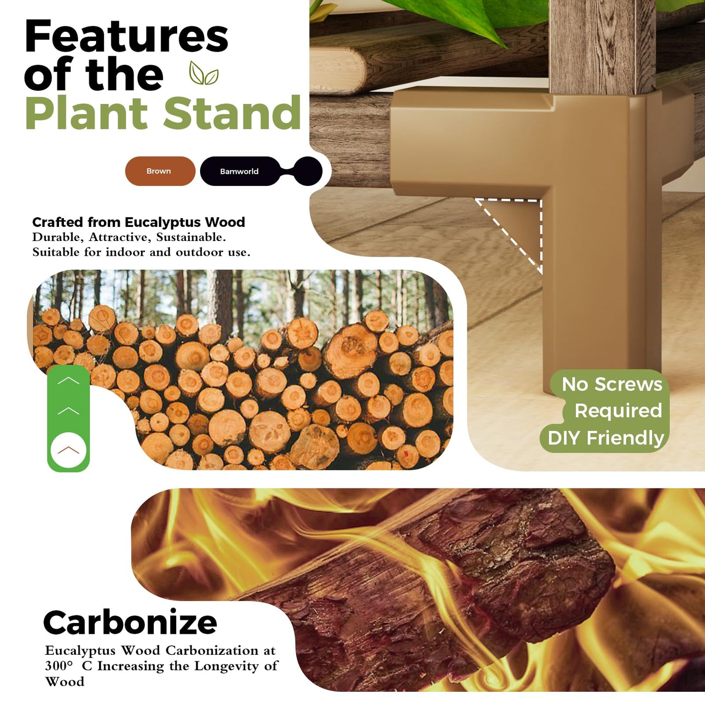 Natural Wood 4-Tier Corner Plant Stand Indoor Outdoor Shelf Rack in Brown