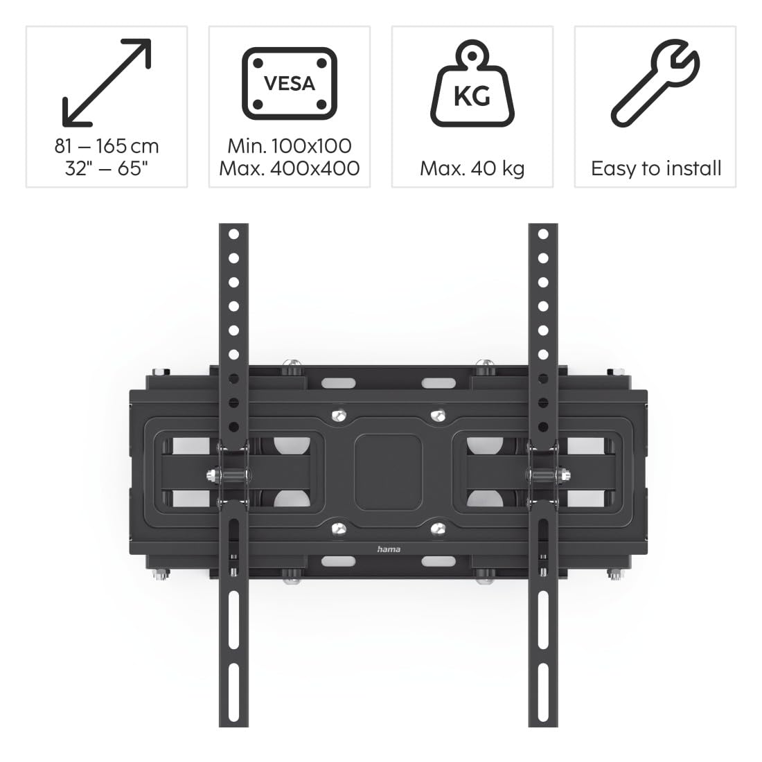 Hama TV Wall Mount Pivot Tilt Telescope 165cm 65 Inch 40kg OLED