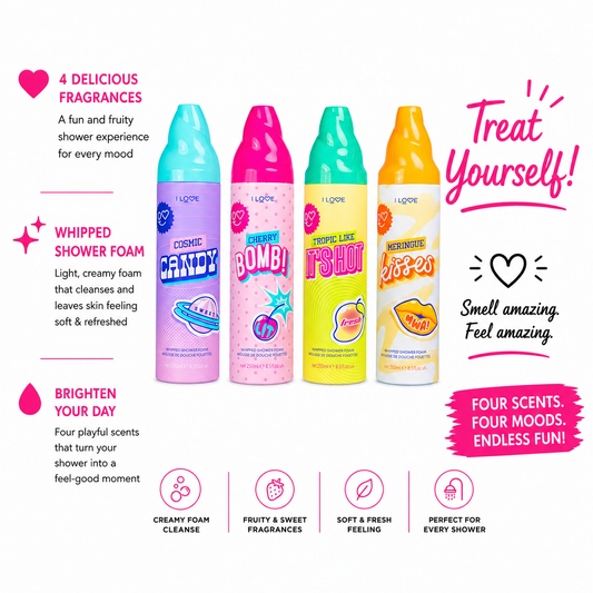 I LOVE Shower Foam Scented Body Wash 4x Multi Scent Pack Bundle