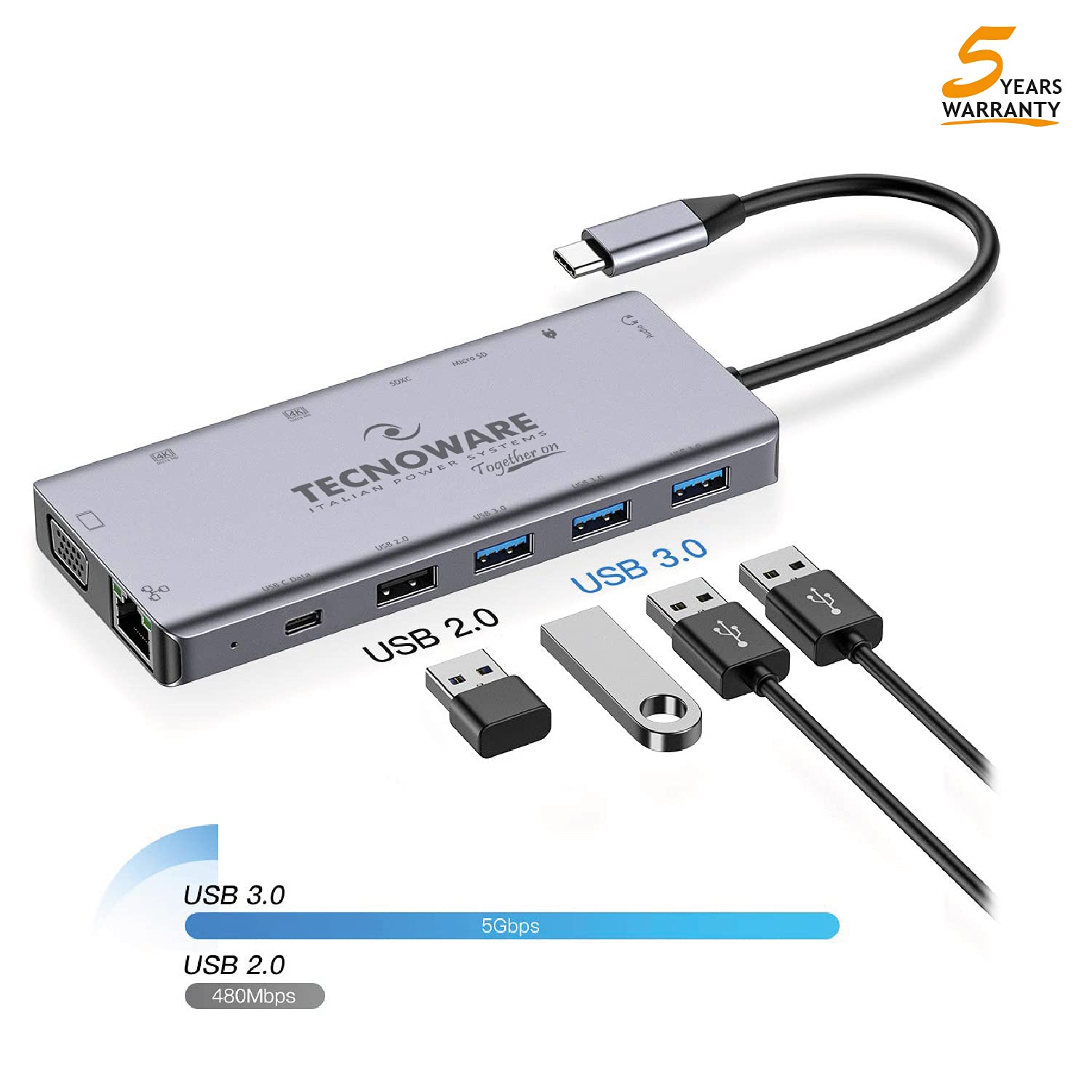 Tecnoware Hub USB Type-C 13-in-1 Adapter for MacBook & Notebook