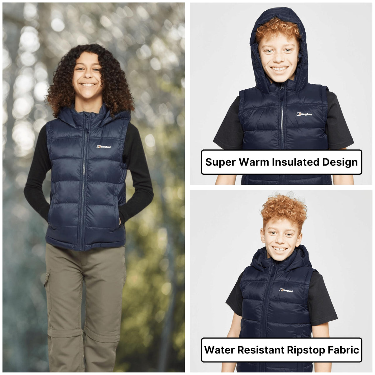 Berghaus Kid's 11-12yrs Burham Gilet with Hood, Water-Resistant Insulated Navy Boydwarmer