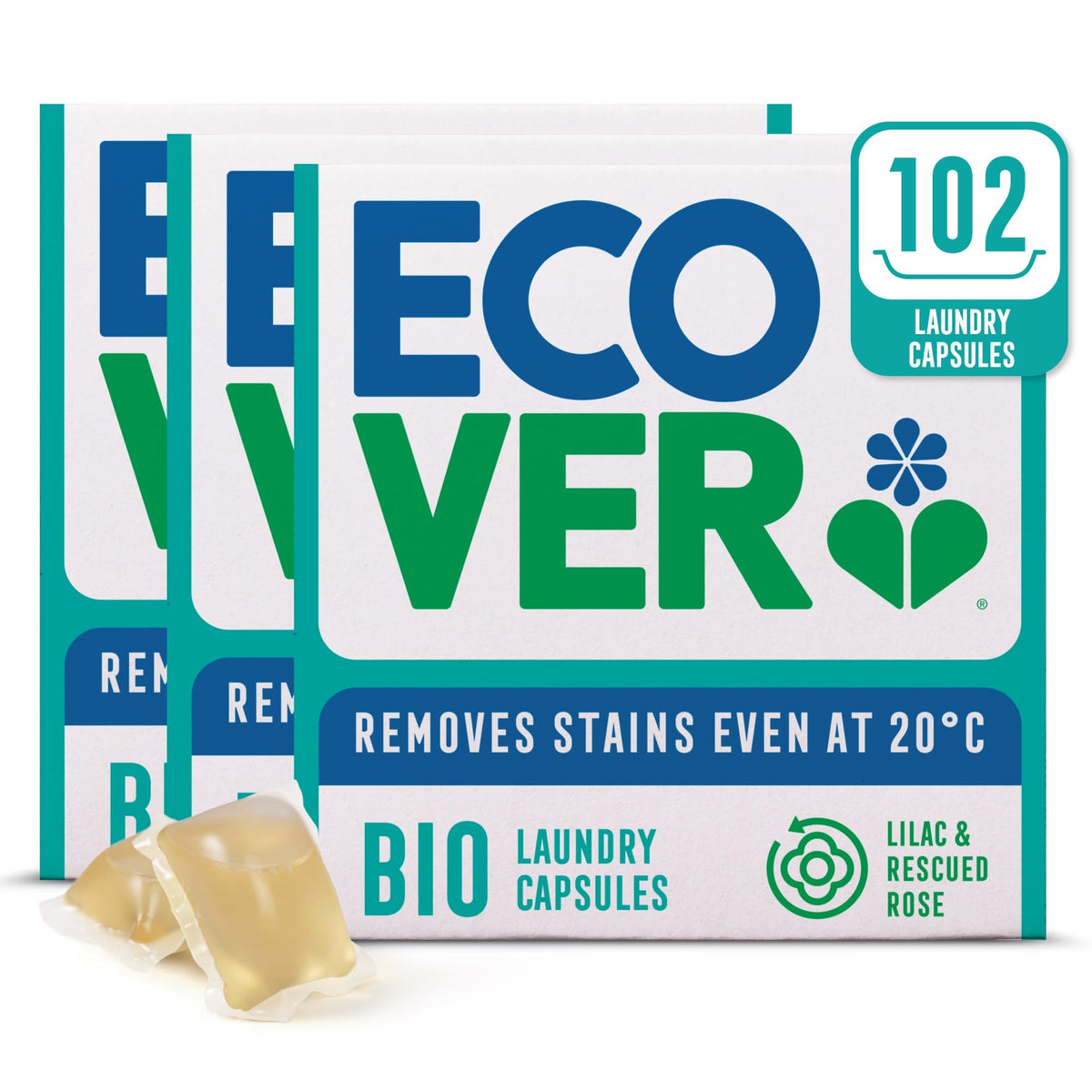 Ecover Bio Washing Capsules Lilac & Rose 3x34 Pack Laundry Detergent