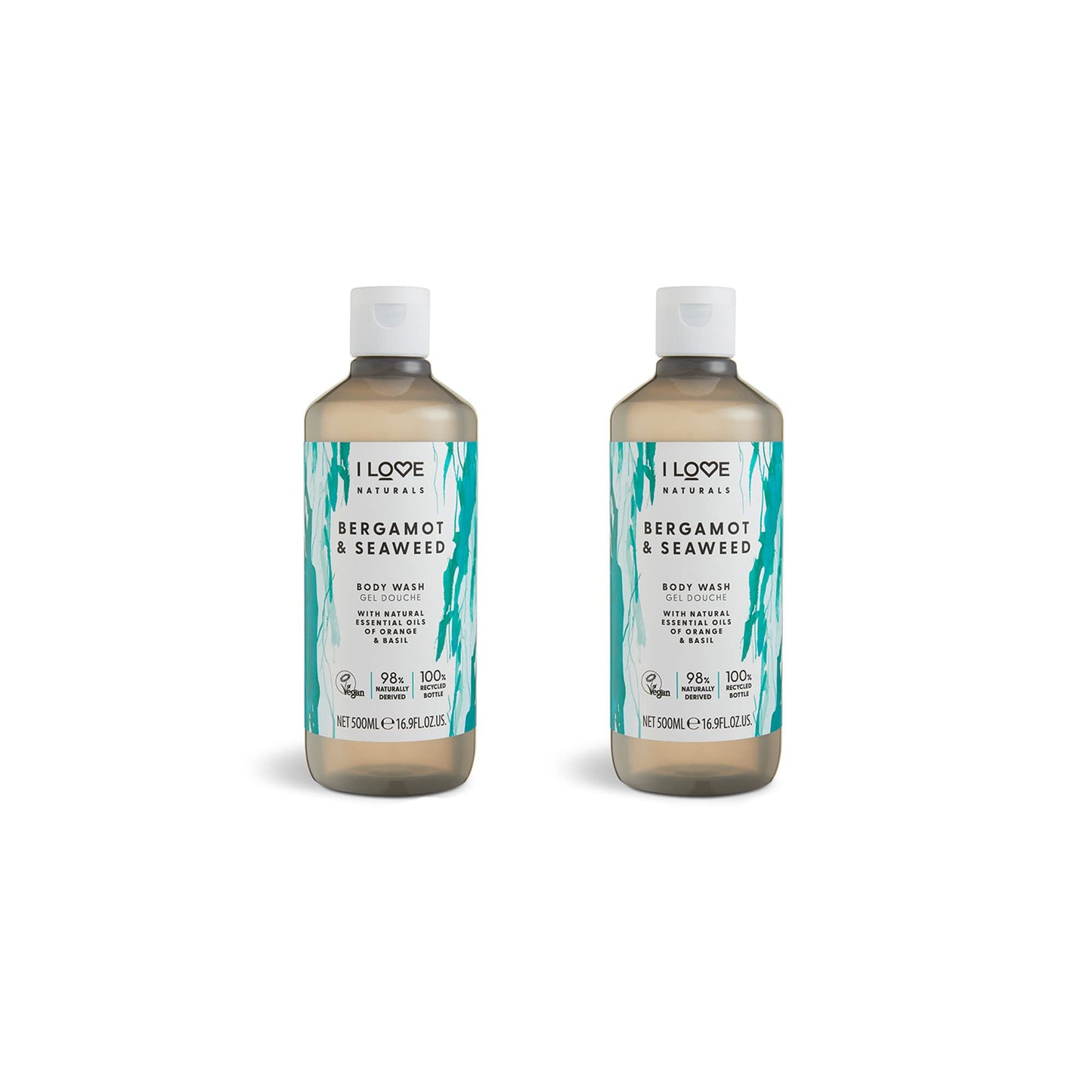 I Love Naturals Bergamot & Seaweed Body Wash 2 x 500ml with Natural Essential Oils