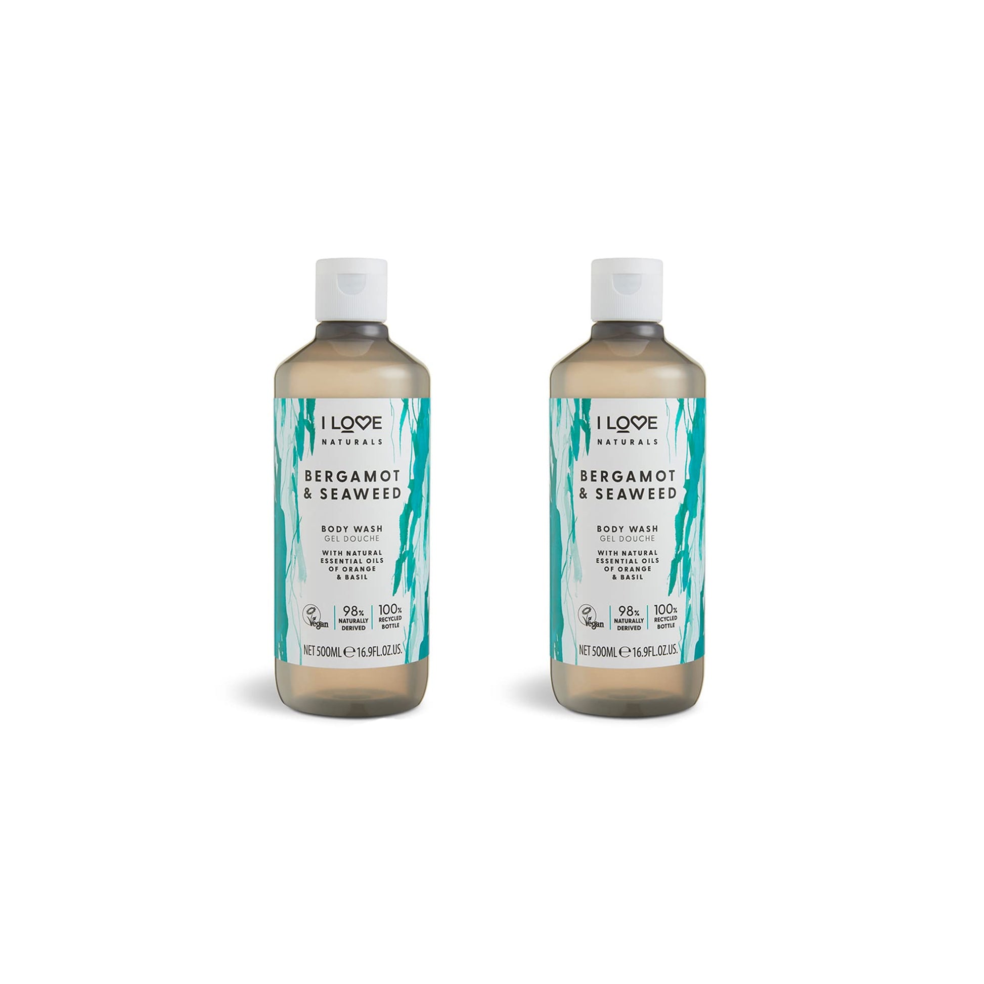 I Love Naturals Bergamot & Seaweed Body Wash 2 x 500ml with Natural Essential Oils