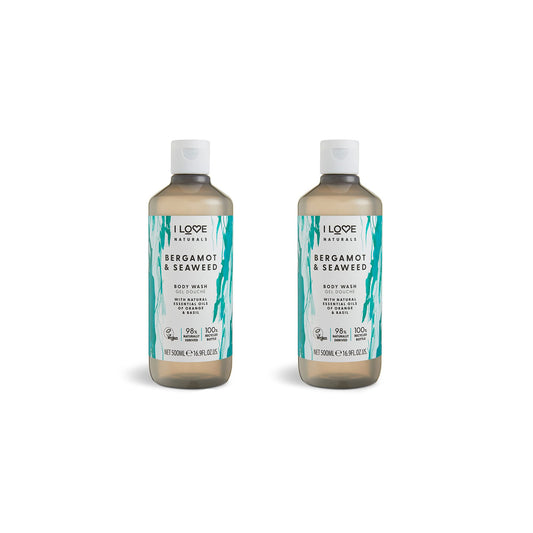 I Love Naturals Bergamot & Seaweed Body Wash 2 x 500ml with Natural Essential Oils