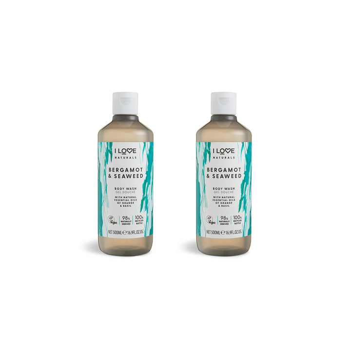 I Love Naturals Bergamot & Seaweed Body Wash 2 x 500ml with Natural Essential Oils