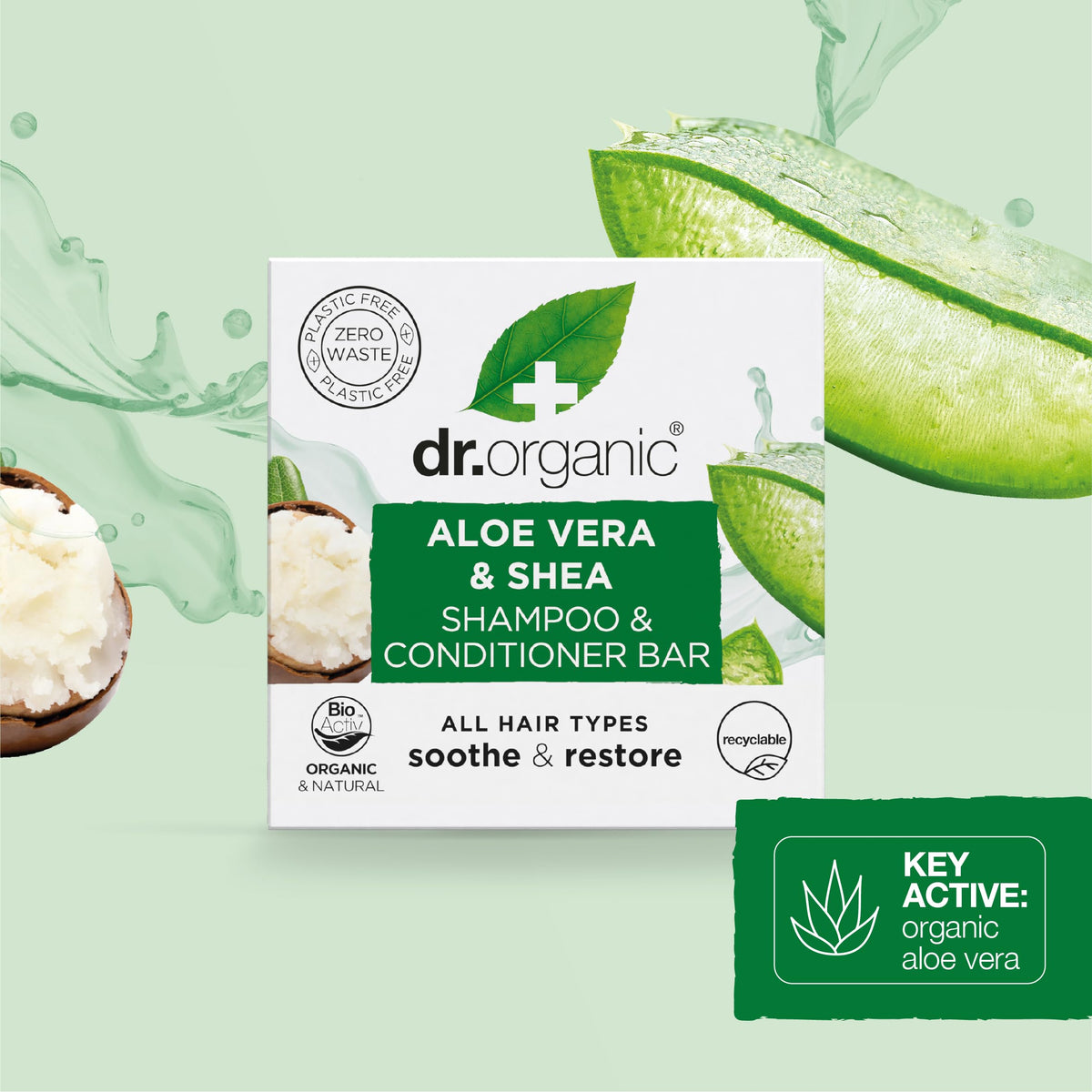 Dr Organic Aloe Vera & Shea Shampoo Conditioner Bar 75g Soothe & Restores