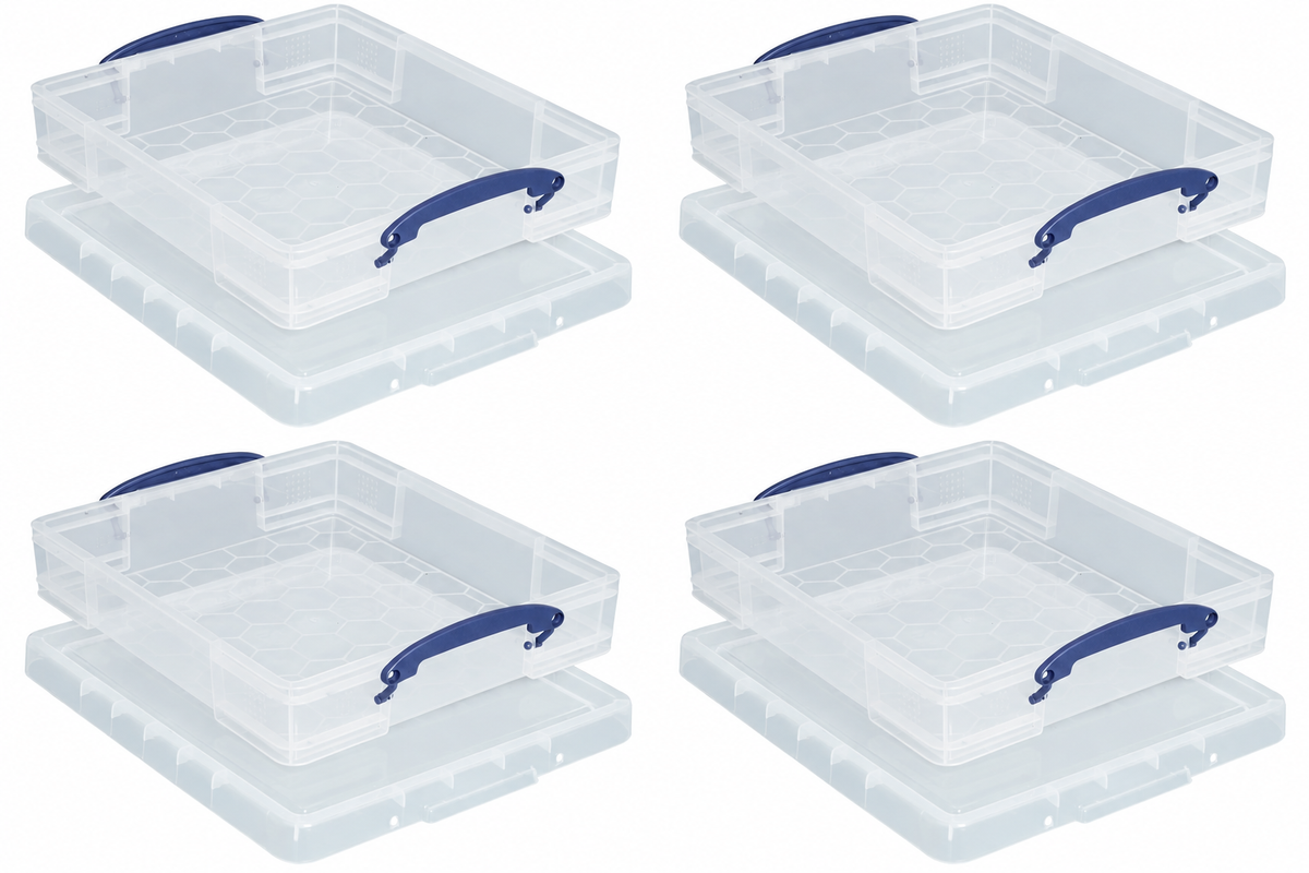 Really Useful Box 7 Litre Clear Plastic Storage Container 4x Pack with Clip Handles