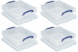 Really Useful Box 7 Litre Clear Plastic Storage Container 4x Pack with Clip Handles