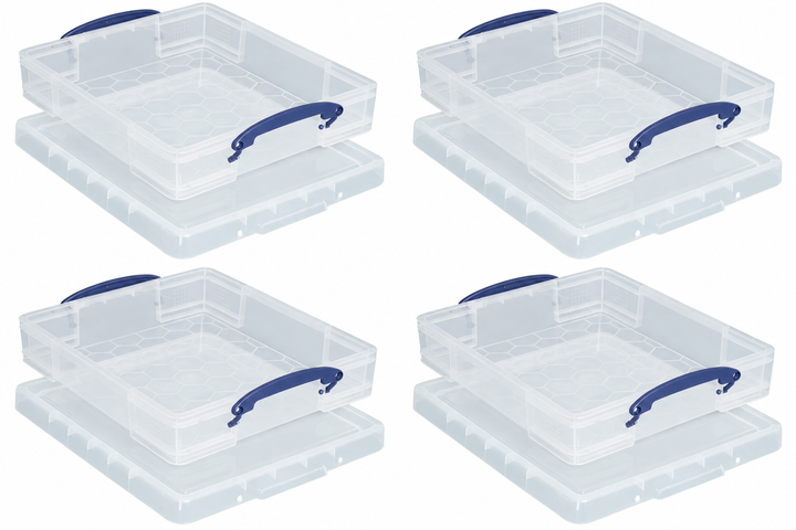 Really Useful Box 7 Litre Clear Plastic Storage Container 4x Pack with Clip Handles