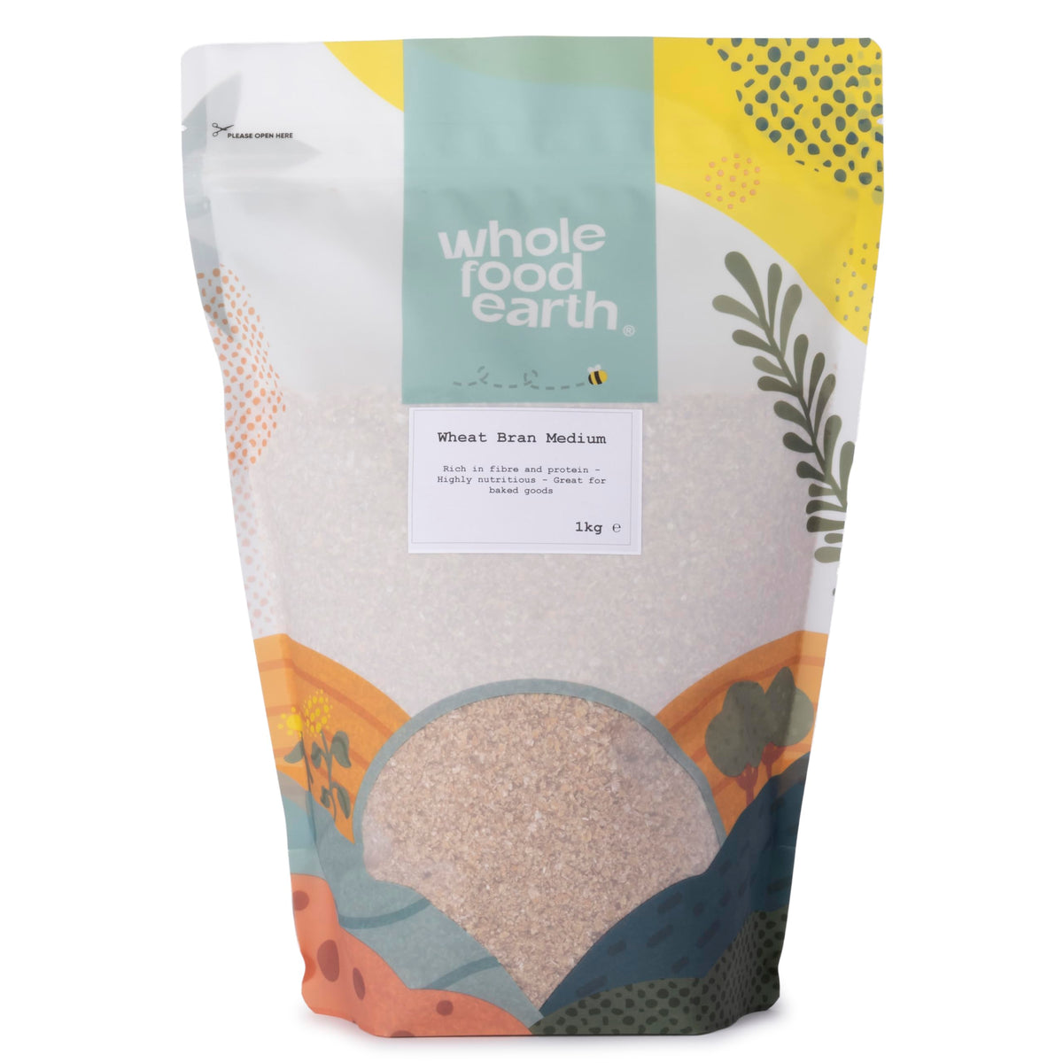 Wholefood Earth Wheat Bran Medium 1kg - High Fibre Vegan Baking