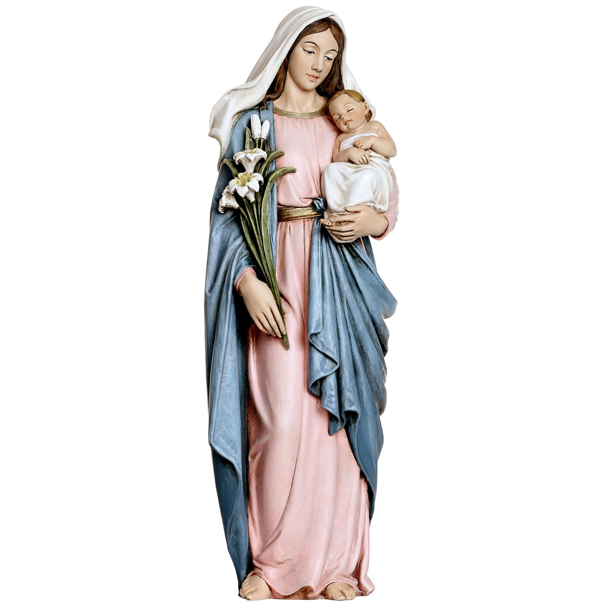 Grace4Joy Madonna and Child Statue 13.5 Inch Hand Painted Virgin Mary