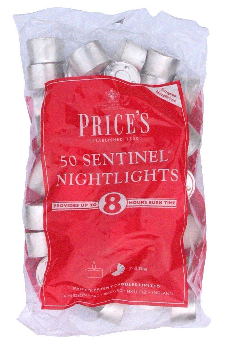 Price's Sentinel Tea Lights Pack of 50 - Long Burning Nightlights up-to 8 Hours