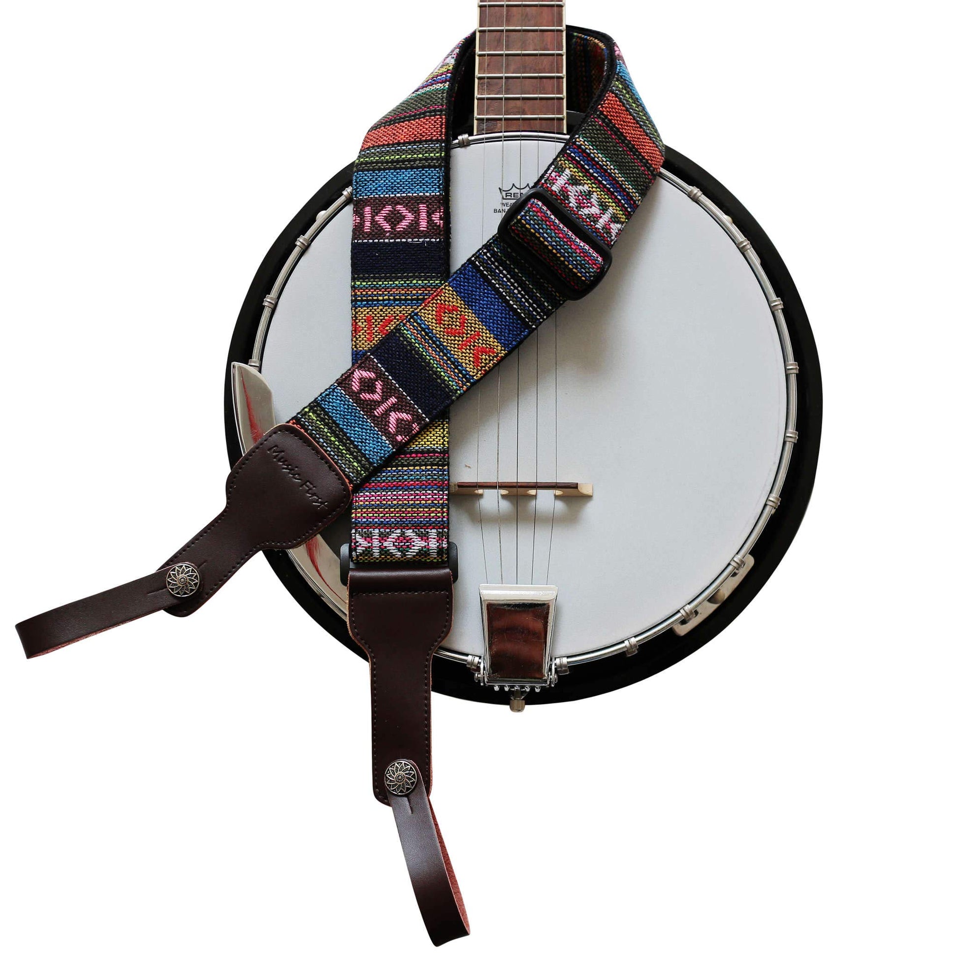 MUSIC FIRST Banjo Strap 2 Inch, Genuine Leather & Cotton Country Style