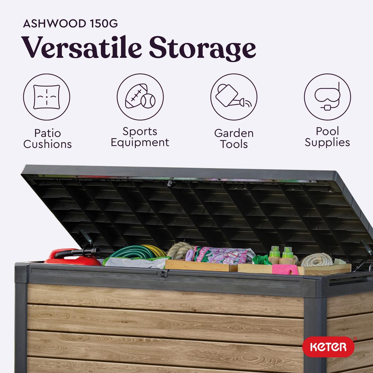 Keter Signature 570L Outdoor Storage Box Ashwood Brown Bench Seat