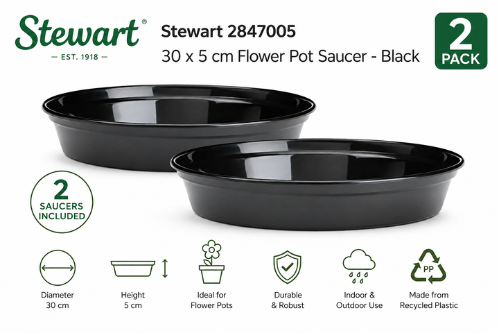 Stewart 30 x 5 cm Flower Pot Saucer Durable & Strong in Black - 2Pack