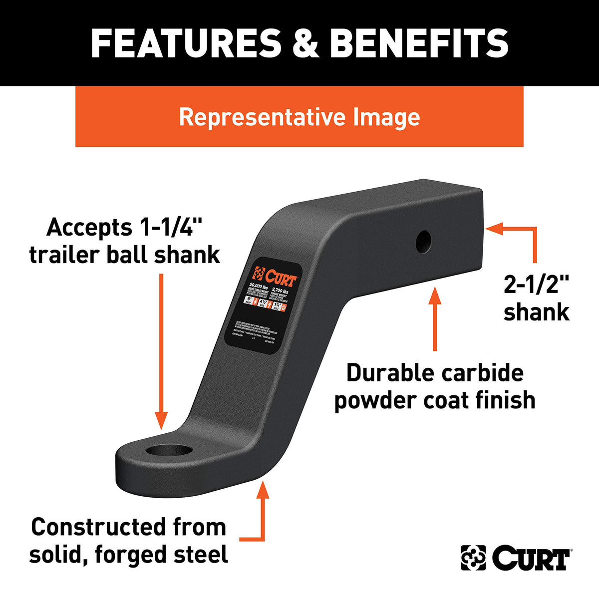 CURT 45458 Commercial Duty Forged Trailer Hitch Ball Mount 20,000 lbs