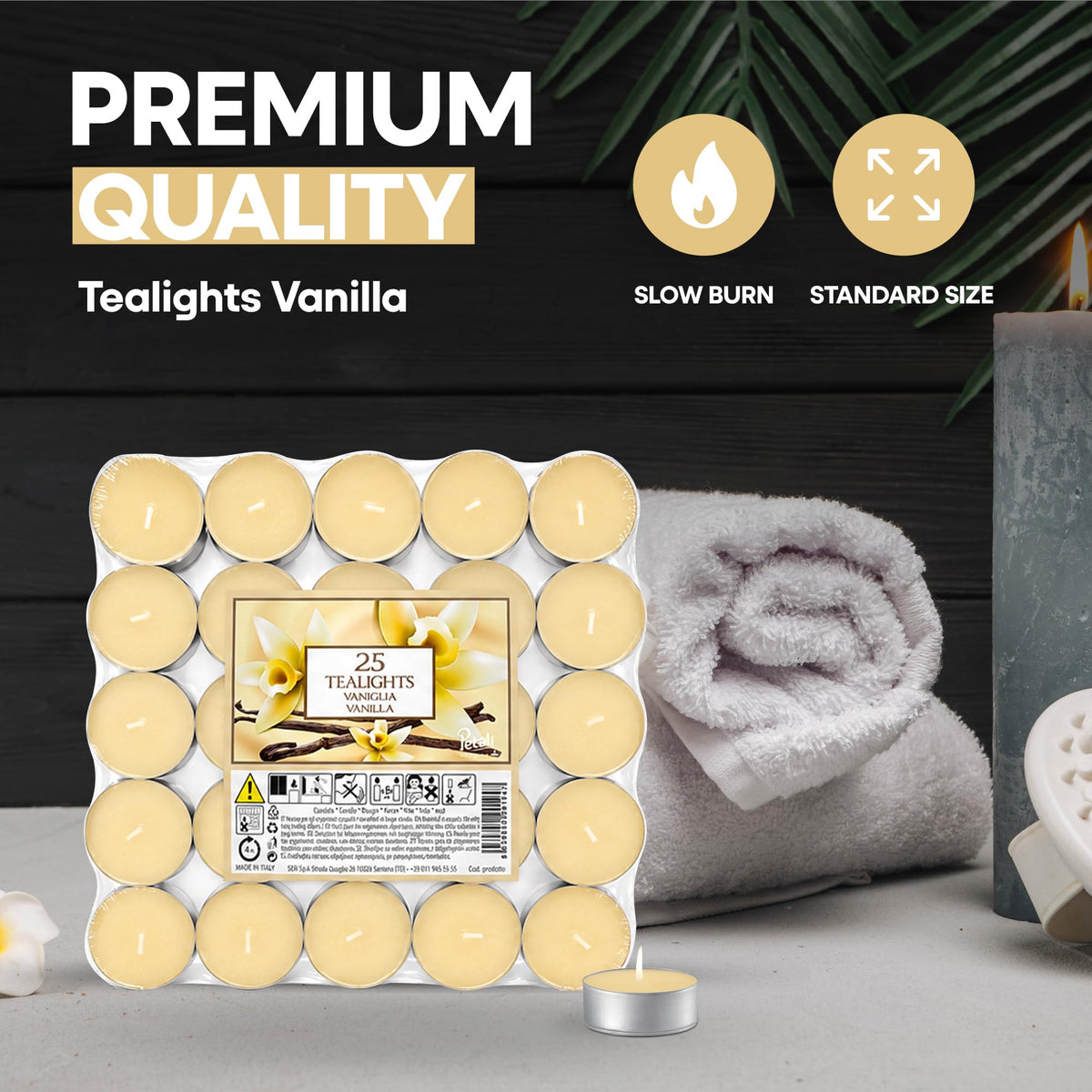 Price's Candles Petali Vanilla Scented Tealights 25 Pack, 4-5 Hour Burn Time