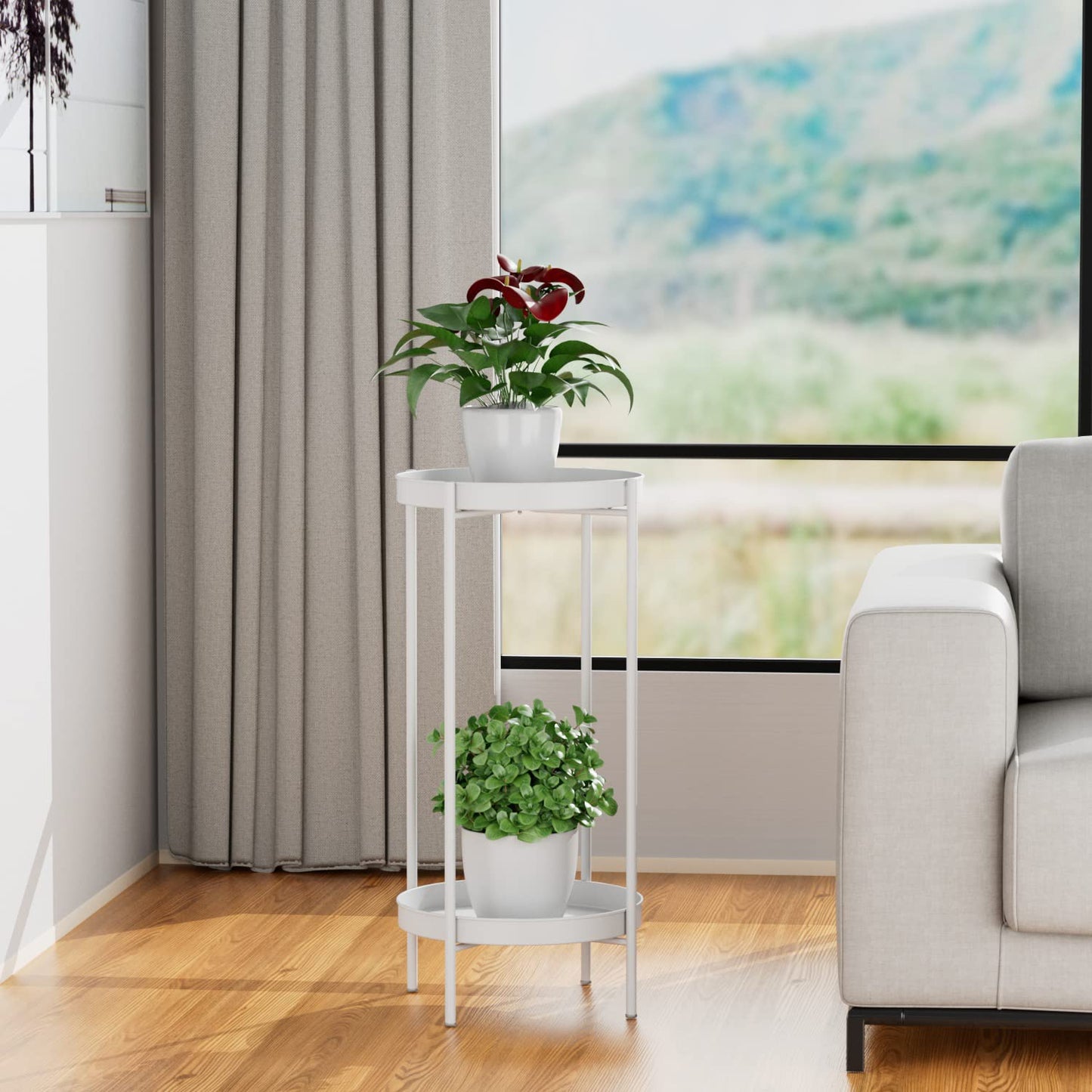 White Plant Display Stand for Indoor Outdoor - Metal Flower Pot Holder