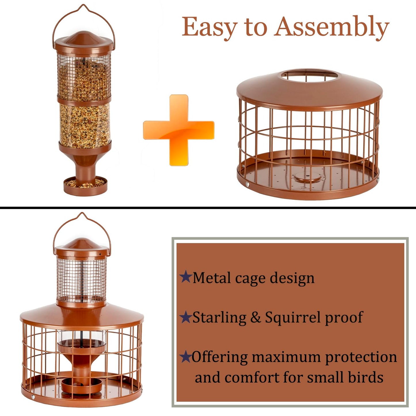 Squirrel-Proof Metal Bird Seed Feeder 1.3kg Capacity Brown Outdoor Hanging Wild-bird Tray
