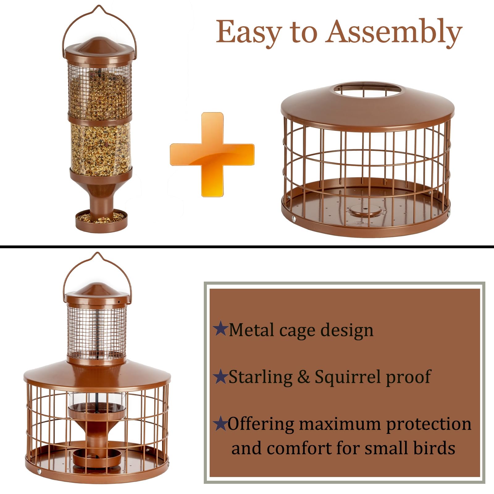 Squirrel-Proof Metal Bird Seed Feeder 1.3kg Capacity Brown Outdoor Hanging Wild-bird Tray