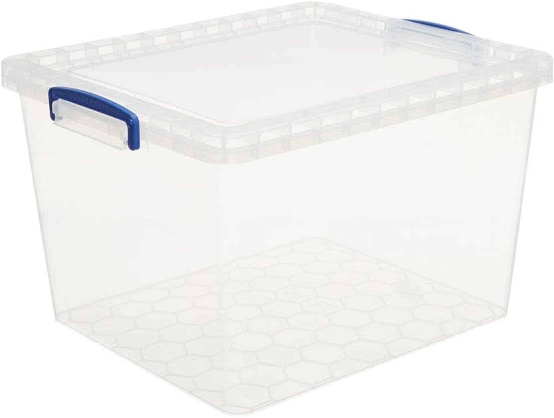 Really Useful Box 33.5 Litre Pack of 3, Clear Plastic Storage Container with Clip Handles & Lid