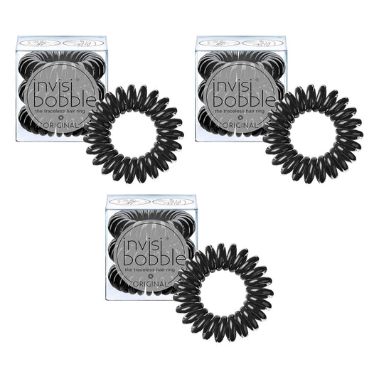 INVISIBOBBLE Original Black Spiral Hair Tie 3x3 Pack Traceless Strong Hold Hair Rings