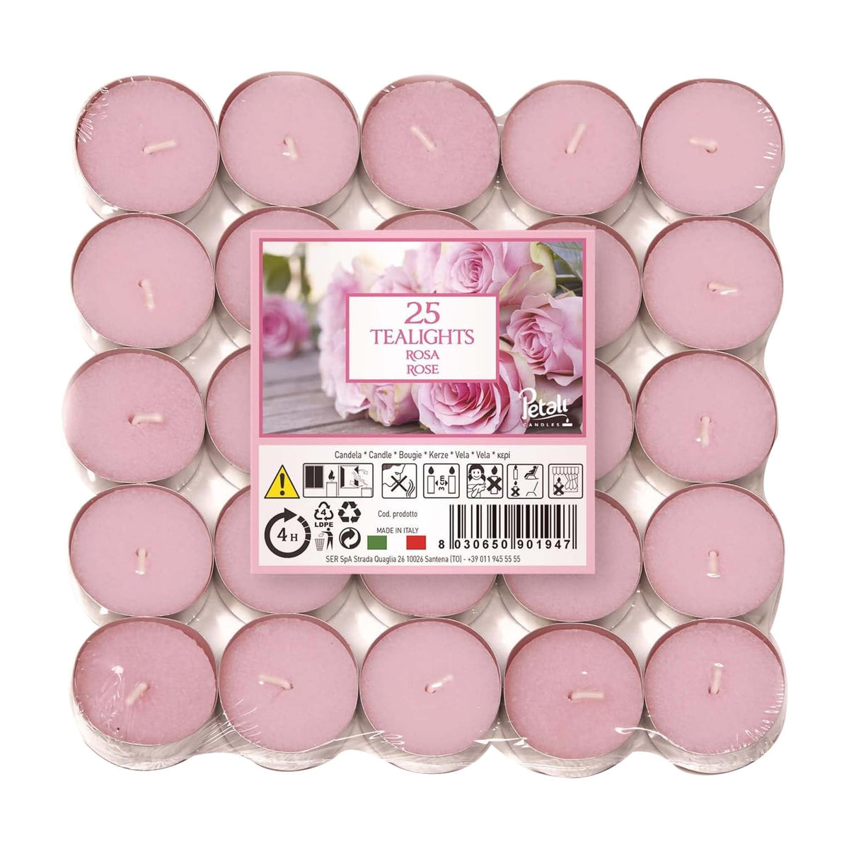 Price's Candles Petali Rose Scented Tealights 25 Pack, 4-5 Hour Burn Time