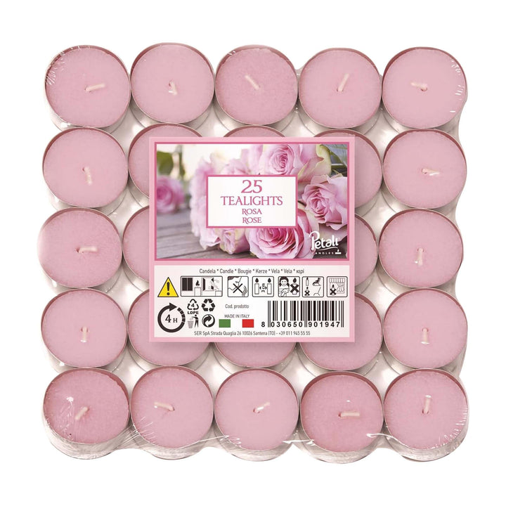 Price's Candles Petali Rose Scented Tealights 25 Pack, 4-5 Hour Burn Time