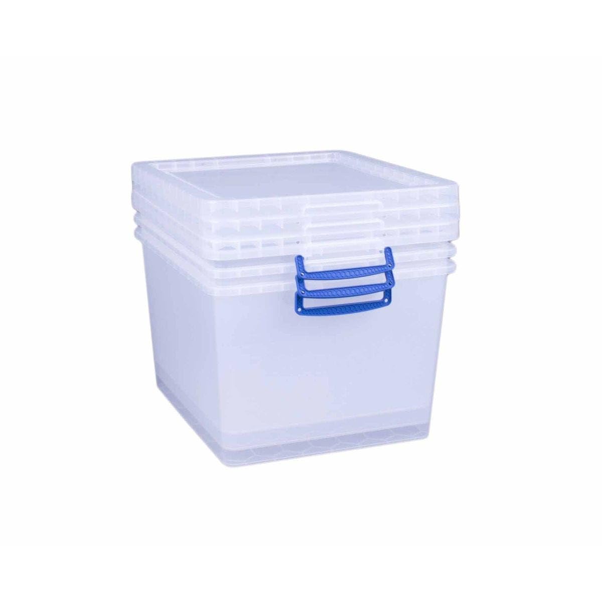Really Useful Box 33.5 Litre Pack of 3, Clear Plastic Storage Container with Clip Handles & Lid
