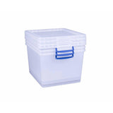 Really Useful Box 33.5 Litre Pack of 3, Clear Plastic Storage Container with Clip Handles & Lid