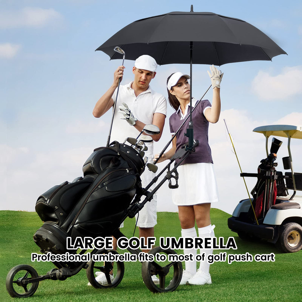 Sports Golf Umbrella Large 68 Inch Heavy-Duty, Windproof & Rainproof in Black 