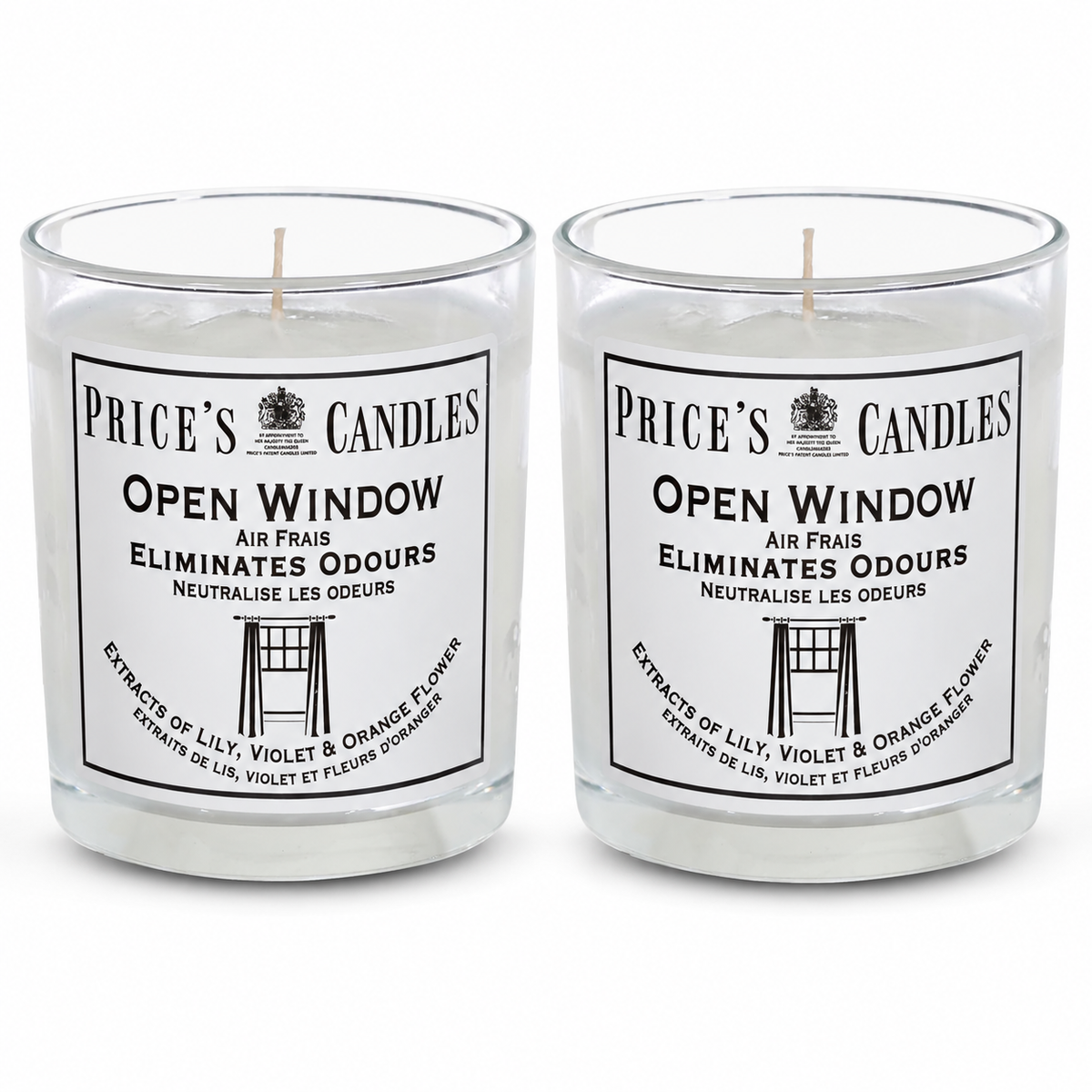 Price's Candles Set of 2 Fresh Air Odour Removing Jar Candles, Open Window