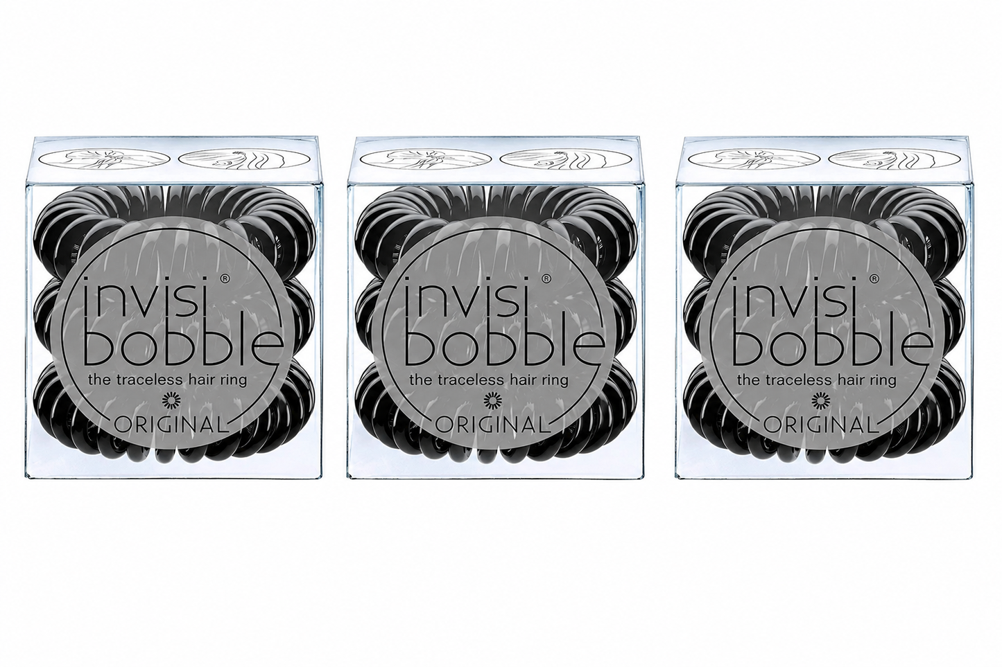 INVISIBOBBLE Original Black Hair Tie 3 x 3 Pack Spiral Traceless Strong Hold Hair Rings	