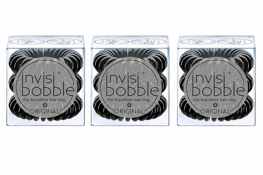 INVISIBOBBLE Original Black Hair Tie 3 x 3 Pack Spiral Traceless Strong Hold Hair Rings	