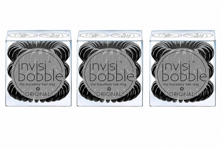 INVISIBOBBLE Original Black Hair Tie 3 x 3 Pack Spiral Traceless Strong Hold Hair Rings	