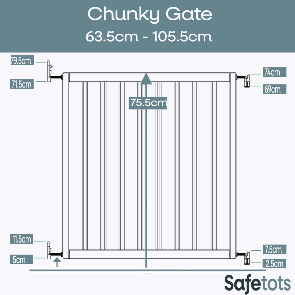 Safetots Chunky Wooden Screw Fit Stair Gate White 63.5-105.5cm