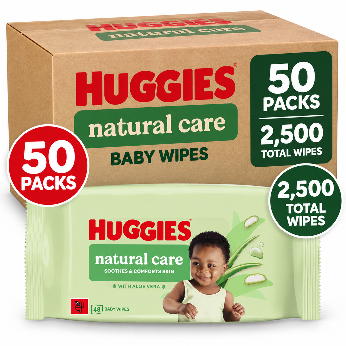 Huggies Natural Care Baby Wipes - 50 x 48 Pack (2400 Total Wipes), Plastic Free, Hypoallergenic