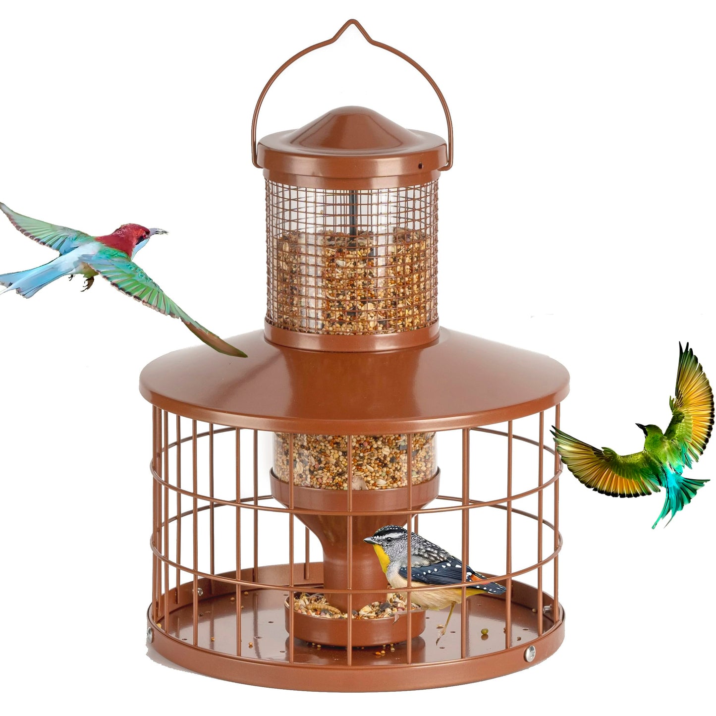 Squirrel-Proof Metal Bird Seed Feeder 1.3kg Capacity Brown Outdoor Hanging Wild-bird Tray