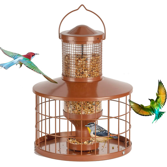 Squirrel-Proof Metal Bird Seed Feeder 1.3kg Capacity Brown Outdoor Hanging Wild-bird Tray