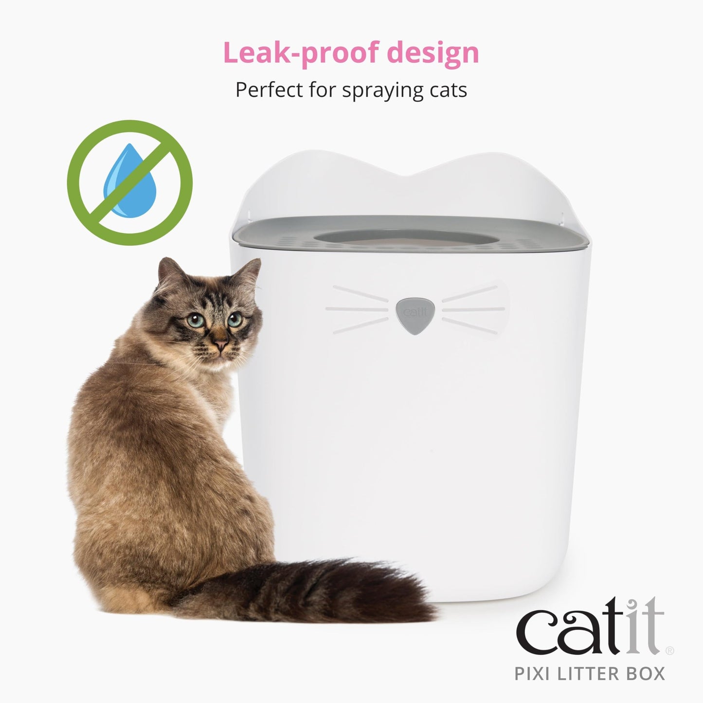 Catit Pixi Hooded Cat Litter Box - White Top Opening Tray for Indoor Cats