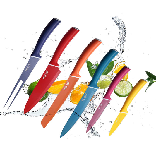 Colourful Knives Set of 6 Stainless Steel Sharp Blade Non-Stick by Homeslates