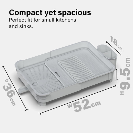 Extendable Dish Drainer Rack with Cutlery Holder in Grey by Vivo, Fits all Sinks