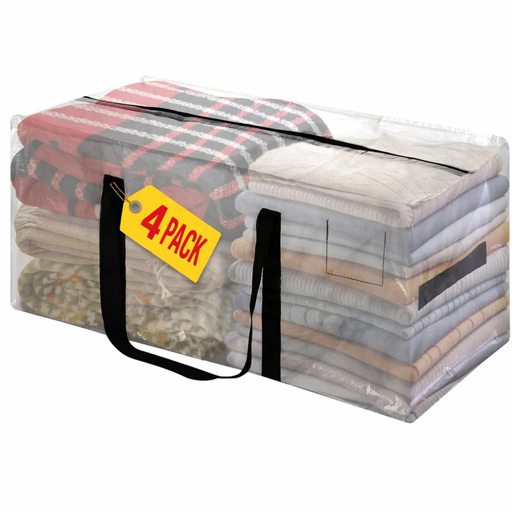 4 Pack 90L Heavy Duty Moving Bags/Storage Totes, Water-Resistant Packing Bags - 74 x 36cm 