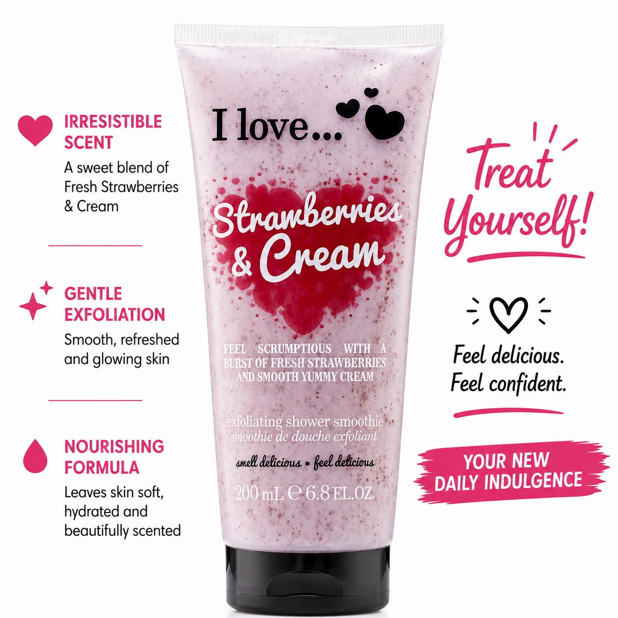 I LOVE Exfoliating Strawberries & Cream Shower Smoothie Fruity Body Scrub 200ml