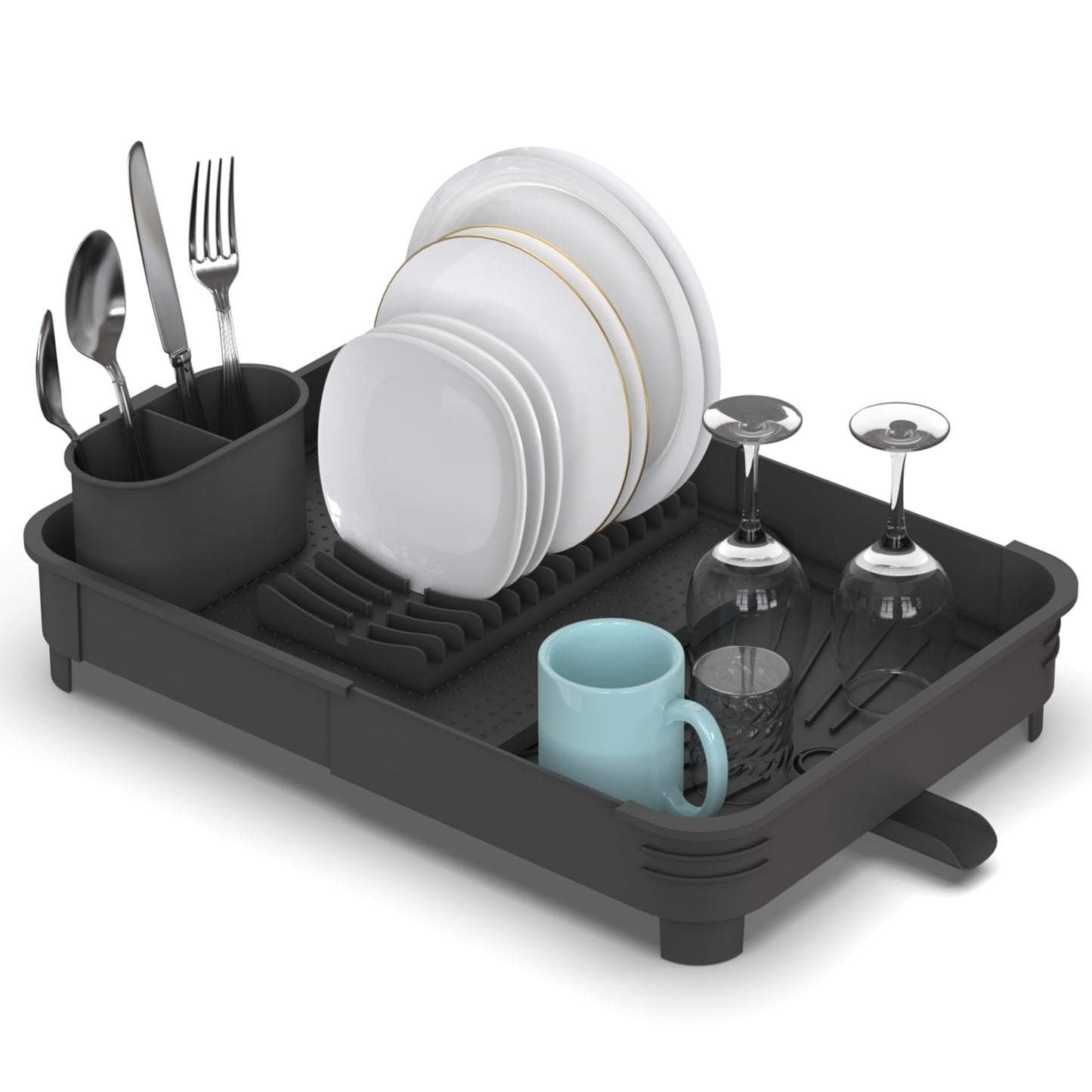 Extendable Dish Drainer Rack with Cutlery Holder - Black, Vivo Technologies